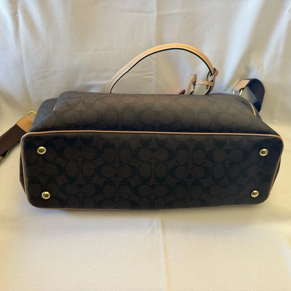 Coach Brown Signature Baby Bag with Tan Trim and Red Tag